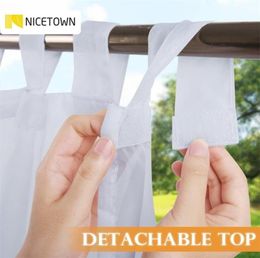 NICETOWN Outdoor Curtain for Patio Detachable Sticky Tab Top for Easy Hanging Waterproof Outside Porch White Sheer with a Rope 2111157563