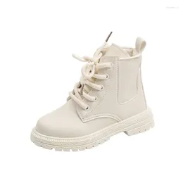 Boots Children SIngle Leather Boys Girls British Style Short Kids Fashion Pure Color Side Zipper Shoes