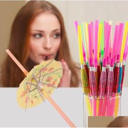 Drinking Straws 240X5Mm Handicraft Drinking St Kid Birthday Party Wedding Fluorescence Umbrella Decor Sts Bar Disposable Drink Tools E Dhl12