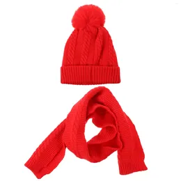 Berets Beanie Knit Hat And Scarf Set Woollen Witner Neckerchief For Children Kids Red