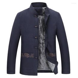 Ethnic Clothing Winter Chinese Style Cotton Padded Jacket Tang Stand Collar Large Size Coil Buckle Embroidered Men's Coat