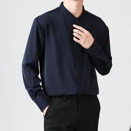 Men's Casual Shirts Stand Collar Shirt Men Spring Top Single-breasted Formal Business Slim Fit Pure Colour Soft Breathable