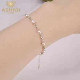 Bracelets Ashiqi Natural Freshwater Pearl Bracelet Sterling Sier Bead Jewelery for Women