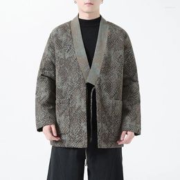 Ethnic Clothing Chinese Hanfu Taoist Robe Men's Style Retro Python Jacquard Long Sleeve Gown Spring/Autumn Loose Coat