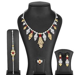 Band Rings Missvikki Luxury Flower Cluster African Choker Necklace Jewellery Sets For Women Wedding Cubic Zircon CZ Dubai Bridal AccessoriesL240105