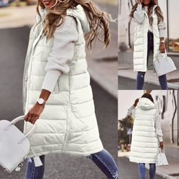 Puffee Vest Long Puffer Vest Womens Jacket With Hood Sleeveless Warm Down Coat women Winter Pockets Waistcoat Outdoor 240106