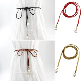 Belts 6 Colors Simplicity Summer Waisand For DressElegant Pearl Thin Women Long Leather Rope Braid Waist Belt Girls