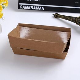 Take Out Containers 30pcs Boat Shaped Packing Box Disposable Kraft Paper Case Useful Tray For Snack Food