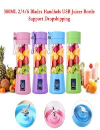 380ml 6 Blades Mini Portable Electric Fruit Juicer USB Rechargeable Smoothie Maker Blender Machine Sports Bottle Juicing Cup DHL f9821315