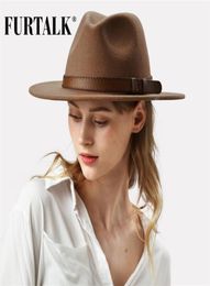 FURTALK 100% lia Wool Fedora Hat Women Men Hat Ladies Fedoras Wide Brim Jazz Felt Hat Vintage Autumn Winter Cap 2019 T2001032541165