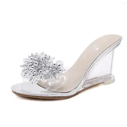 Sandals 2024 Women Clear Transparent Wedge Heel Platform Open Toe Slippers Fashion Shoes Crystal High 8.5CM Pumps Plus 34-43