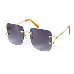vintage sunglasses men design frameless square shape eyewear UV400 gold light color lens 0104 with case buffs multi color lens200T
