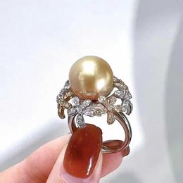Band Rings Natural Freshwater Pearl and Diamond Jewelry Cluster Flower Wedding Band 925 Silver Pearl Engagement Rings Gold AdjustableL240105