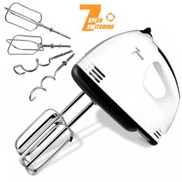 Electric Hand Mixer 7 Speed Stainless Steel Egg-Whisk Electric Mixer Includes 2 Beaters 2 Dough Hooks Robust Easy-Clean 240105