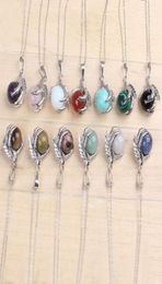 whole 20Pcs Classic Silver Plated Chain Mixed Stone Dragon Claw Round Beads Pendant Necklace Jewelry6304114