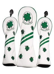 3 pcs Set PU Fourleaf Clover Embroidery Golf Club Headcover for Driver Fairway Wood Cover6036771