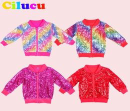 Toddlers Christmas Jacket for Girls Sequin Bomber Rose Gold Coat Kid Autumn Birthday Party Outwear Coat Zipper Round neck Jacket6931763