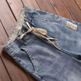 Men's Jeans Fashion Denim For Spring Autumn Casual Harem Pants Elastic Waist And Drawstring Washed Luxury Clothing Men