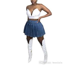 Skirts Designer Summer Spring Women Short Dresses Fashion Casual Denim Pleated Skirt Plus Size 3xl