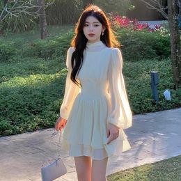 French White Chiffon Maxi Dresses for Women Elegant Sleeve Slim Puff Sleeve bodycon Dress Gentle Fairy Short Dress Summer 240106