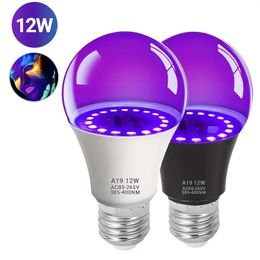 1Packs LED Black Lights Bulbs, 12W Blacklight, A19(75Watt Equivalent), E26 Medium Base 85-265V, UVA Level 385-400nm, Decor