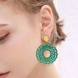 Dangle Earrings Beaded Roundness Hollow Out Originality Green Fashion Simple Hand Knitting Bohemia Alloy Geometry Rice Bead