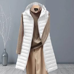 Ladies medium and long style pure Colour Hooded light down cotton vest jacket autumn and winter slim sleeveless Women Parkas vest 240106