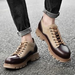 Men English Style Thick Bottomed Work Attire Big Toe Shoes Men's Platform Shoes Business Shoes Men Lace-up Waterproof Warm Shoes 240106