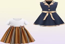 Vendita al dettaglio/all'ingrosso Neonate Risvolto Collegiata 100% cotone Abiti da principessa Stilisti Abbigliamento Bambini Boutique Abbigliamento2697990