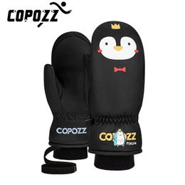 COPOZZ Kids Ski Gloves Thinsulate Winter Keep Warm Finger Mittens Cute Cartoon Winter Ultralight Snowboard Gloves Children 240105