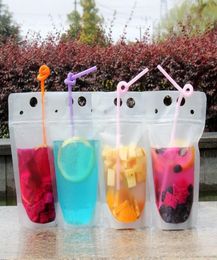 500ml Drink Pouches Bags frosted Zipper Standup Plastic Drinking Bag with straw with holder Reclosable HeatProof9454840