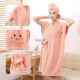 Bath Towel Pineapple Bathrobe Women's Thickened Household Cross Tie Bathing Skirt Towel Dry Hair Hat Wearable Bathtowel Coral Velvet YQ240106