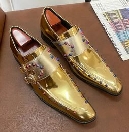 Gold Double Buckle Wedding Men Shoes Loafers Rivet Breathable Fashion Handmade Men's Business Shoes