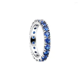 Cluster Rings 925 Sterling Silver Sparkling Blue CZ Row Eternity Ring Fashion For Women Engagement Wedding Statement Jewellery Anillos