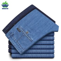 OUSSYU Brand Classic 100Cotton Jeans Men Business Spring Summer Loose Straight Denim Pants Overalls Trousers Large size 40 42 240105