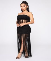 Women Two Piece Set Tassel Beach Dress Elegant Club Party Sexy Off Shoulder Sleeveless Leather Velvet Long Sarongs8395359