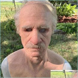 Masks Party Masks Realistic Human Wrinkle Party Cosplay Scary Old Man Fl Head Latex Mask For Halloween Festival 220610 Drop Delivery 202