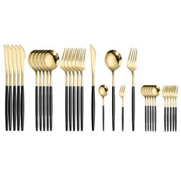 30Pcs Stainless Steel Cutlery Set Black Gold Knife Tea Fork Spoon Western Table Dinnerware For Party Dinner Silverware Tableware 240105