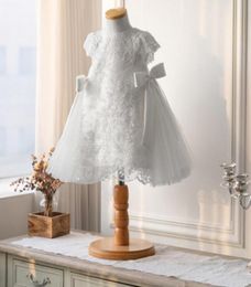 Flower girls dresses stereo lace applique white princess dress for kids Bow short sleeve tulle widding Clothing Ball Gown A68962172241