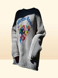 Men039s Sweaters Off shoulder Martine rose thick needle crimped knit Pullover OS style billiard printed sweater5726090