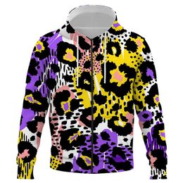 Men's Clothes Leopard Print 3D Printed Oversized Sweatshirt Harajuku Casual Streetwear Autumn Long Sleeve Women Zipper Hoodies 240105