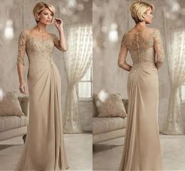 Elegant Champagne Mother Of The Bride Dress 2024 Plus Size Scoop Beaded Lace Chiffon Half Sleeves Groom Wedding Party Gown YD 328 328