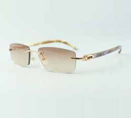 Factory whole s of rimless sunglasses 3524012A1 original shell pattern white horns high quality unisex glasses9721044