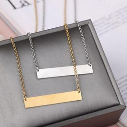 Chains 40mm Horizontal Bar Pendant Necklace Custom Letter Print Name Stainless Steel Neckalce For Personalised Men Women Jewellery Gift