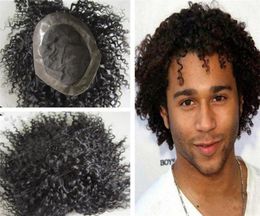 High quality 6inch 1b Colour Kinky Afro Curl human hair pieces virgin indian men toupee lace with pu around 8976949