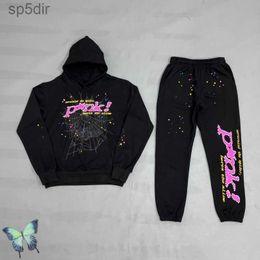 Mens Hoodies Sweatshirts Black Sp5der Tracksuit 555555 Foam Print Pink Hot Drill Diamonds Spider Hoodie Sweatshirt Set Men Women Sp5 5WK1