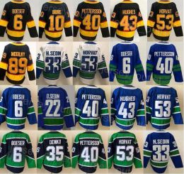 Blank Men Reverse Retro Hockey 53 Bo Horvat Jersey 6 Brock Boeser 40 Elias Pettersson 43 Quinn Hughes 35 Thatcher Demko 22 Daniel Sedin 33 eser