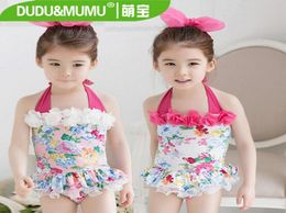 Summer girls bathing suit Condole belt and short skirt children onepiece swimsuit sweet printing with flowers kids swimwear 90148318687