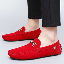 2023 Classic Fashion Red Loafers Big Size 48 Suede Leather Casual Couples Breathable Driving Shoes Men Flats