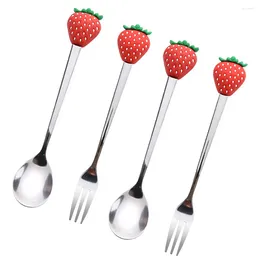 Dinnerware Sets 4 PCS Kids Ice Cream Playset Stainless Steel Fork Spoon Tableware Fruit Shaped Silverware Eating Tools Pattern Baby